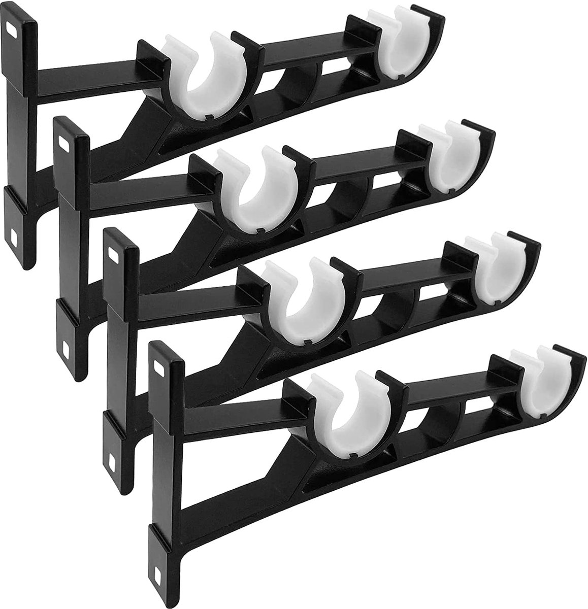 SnelShoppen - Zware Dubbele Gordijnroede Beugels - 2.5cm tot 3cm Gordijnstangen Steun - Zwarte Wandbeugels voor Gordijnen - Sterke Gordijnroede Hanger