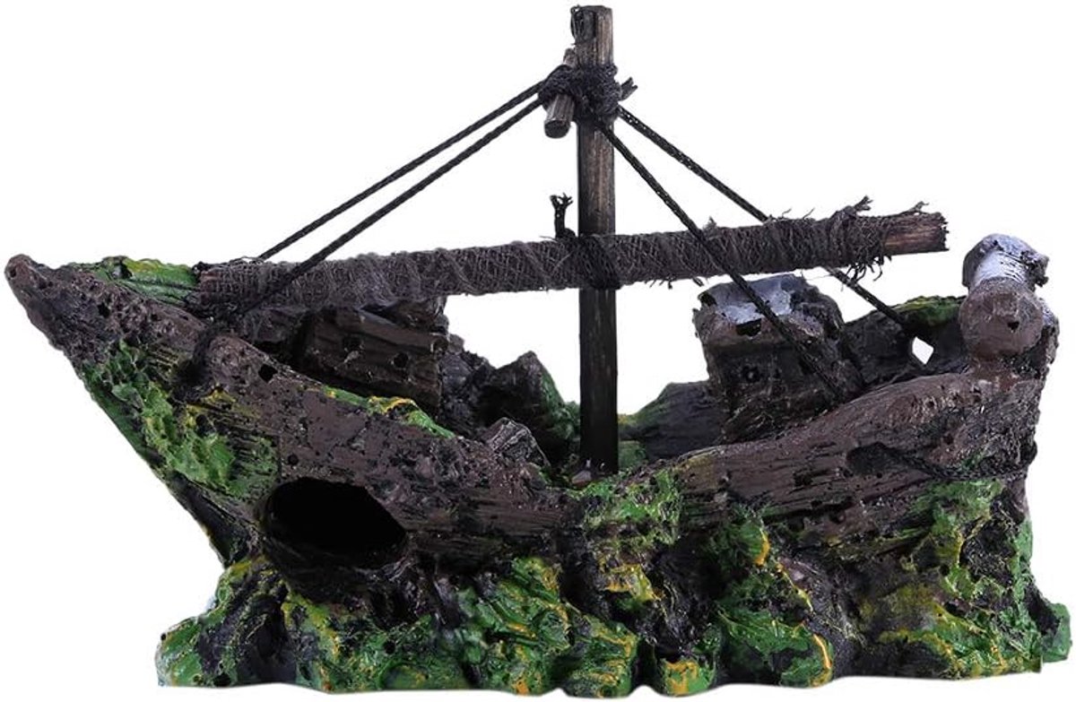SnelShoppen - Kunststof Hars Aquarium Ornament Scheepswrak Vissersboot Decoratie - Uniek voor Aquaria en Thuis - Veilig en Duurzaam
