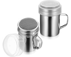 Set van 2 RVS poedersuikerzeefers met fijne zeef voor chocolade, cacao en specerijen - ideaal voor cappuccino, koffie en bakgerechten