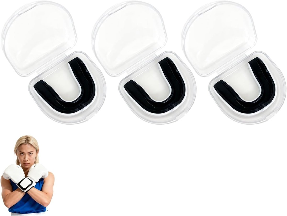 Sportmondbeschermers set voor kinderen en volwassenen, 3-delig met hygiënische opbergdoos, ideaal voor rugby, boksen en vechtsporten