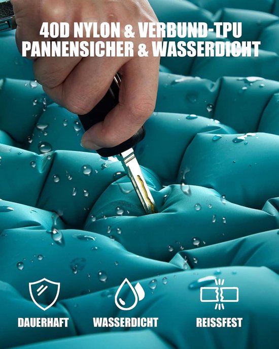 Kampeer Slaapmat - Luchtbed Opvouwbaar - Buiten Ontspannen - Zelfopblazend Met Pomp - 10CM Dik - Pauwenblauw — afbeelding 4