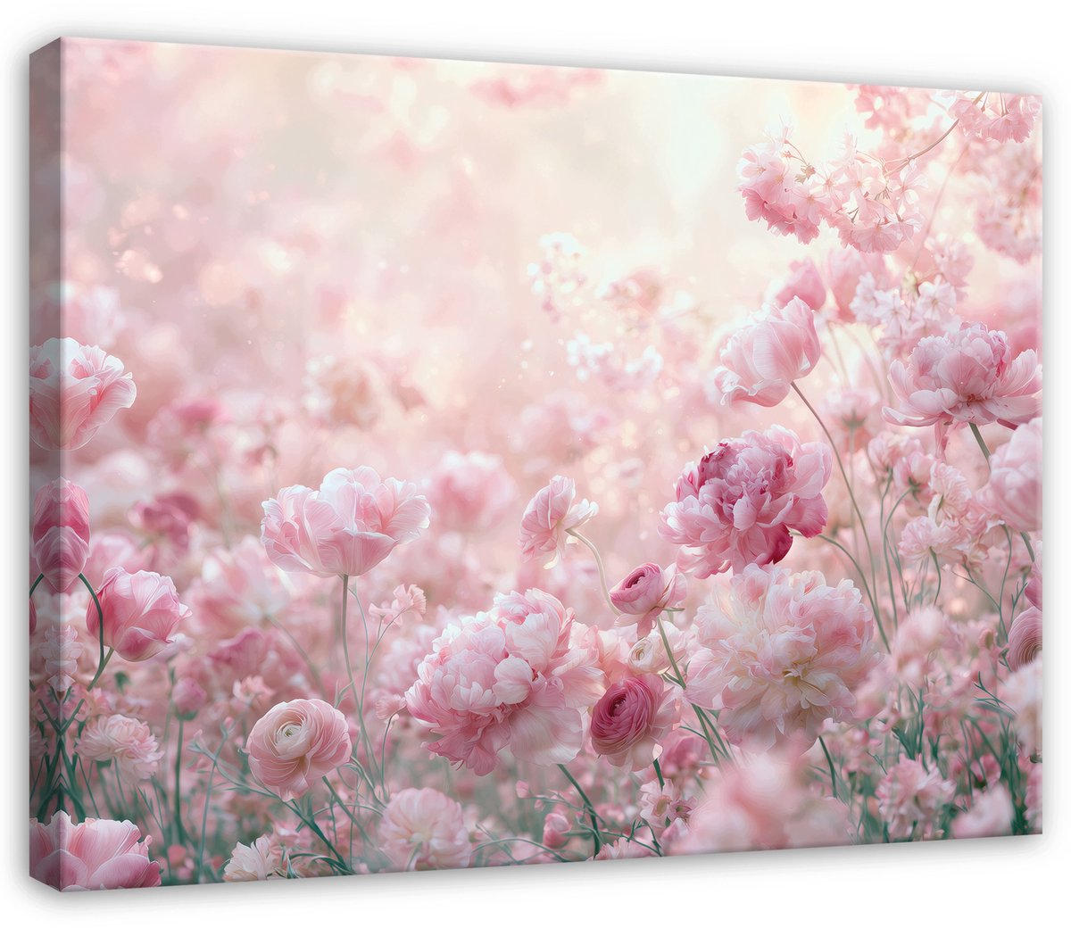 WALLARENA Canvas schilderij 60x40 cm - roze pioenrozen in bloemenweide