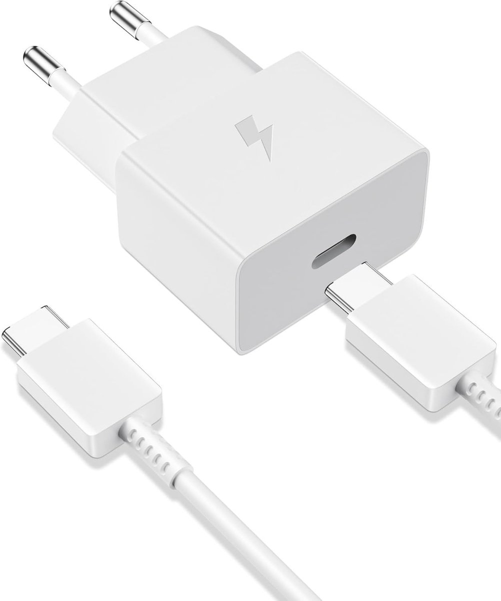 Snelle 25W USB-C Oplader met 3,3 ft Kabel voor Smartphones en Tablets, Wit - Compatibel met Galaxy A17 A16 A56 A36 S25 S24 S23 S22 S21 S20 Ultra S10 S9 A06 Z Fold7, Ideaal voor Thuis en Op Reis
