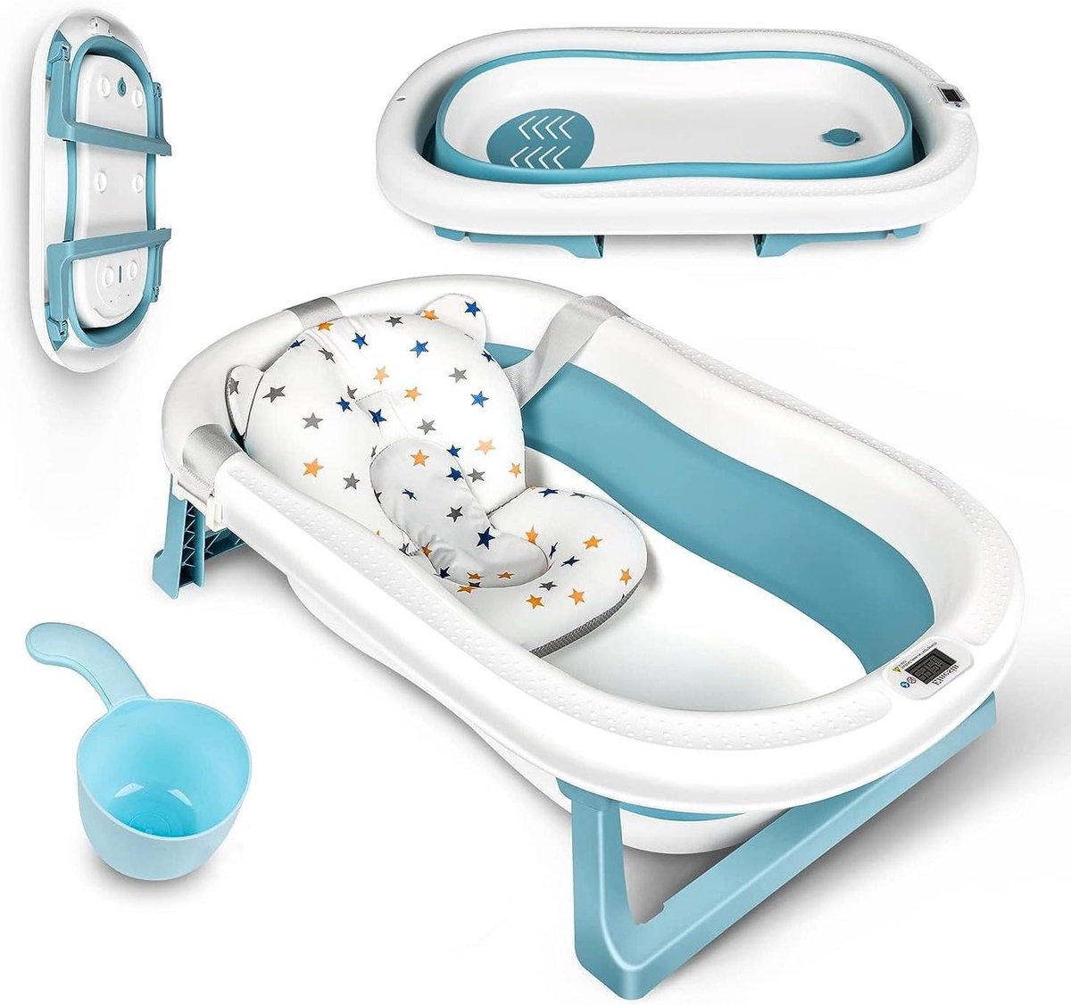 Baby Badkuip - Opvouwbaar Badje - Veilig Wassen - Ingebouwde Temperatuurmeter - 83 cm - Grijs