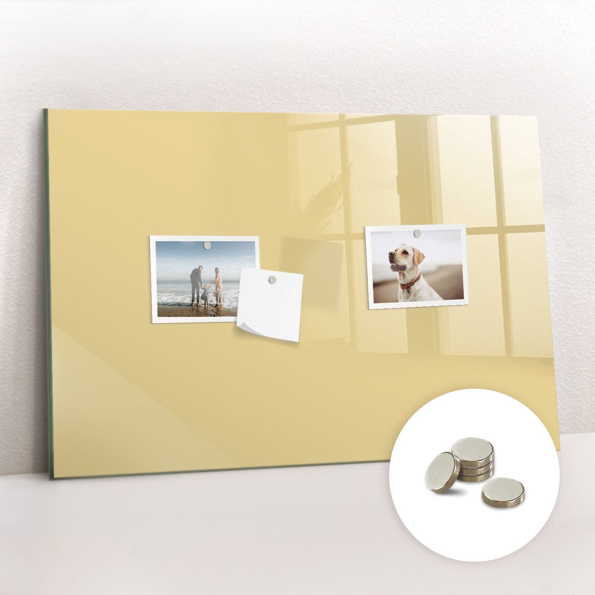 Tulup Glassboard - Crème kleur Magneetbord - 60 cm x 40 cm - Magnetisch Memobord - Industrieel Wandbord - Magneetbord Keuken Romig - Inclusief Gratis Magneten - Magneetbord Rechthoekig - Magneetbord Muur