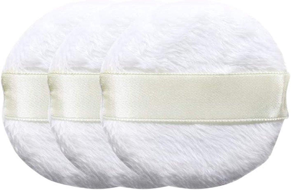 SnelShoppen - Fluffy Poederkwasten Set van 3 - Ultra Zachte Pluche Poederkwasten voor Gezicht en Lichaam - Met Satin Band voor Optimale Grip - Perfect