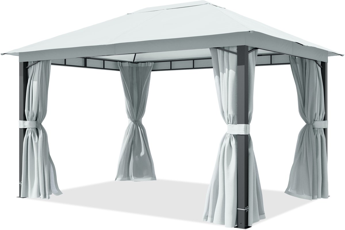 TOOLPORT Tuinpaviljoen 3x4 m, aluminium palen, dakdoek ca. 220 g/m², grijs- met zijwanden en muggennetten