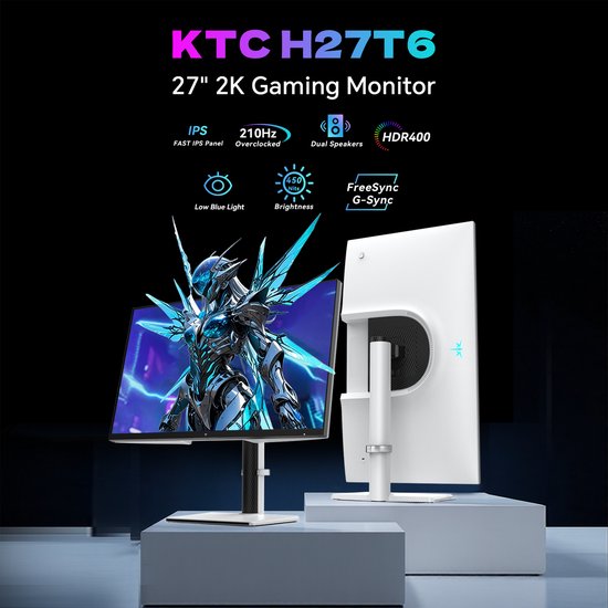 KTC H27T6 27 inch 2K gaming monitor met FAST IPS paneel, 210Hz, HDR400, Low Blue Light en FreeSync G-Sync.