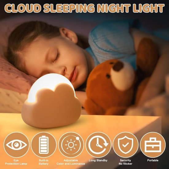 Nachtlampje Cloud voor Kinderen - Oplaadbare Peuter Lamp voor Slaapkamer & Kawaii Decoraties — afbeelding 3