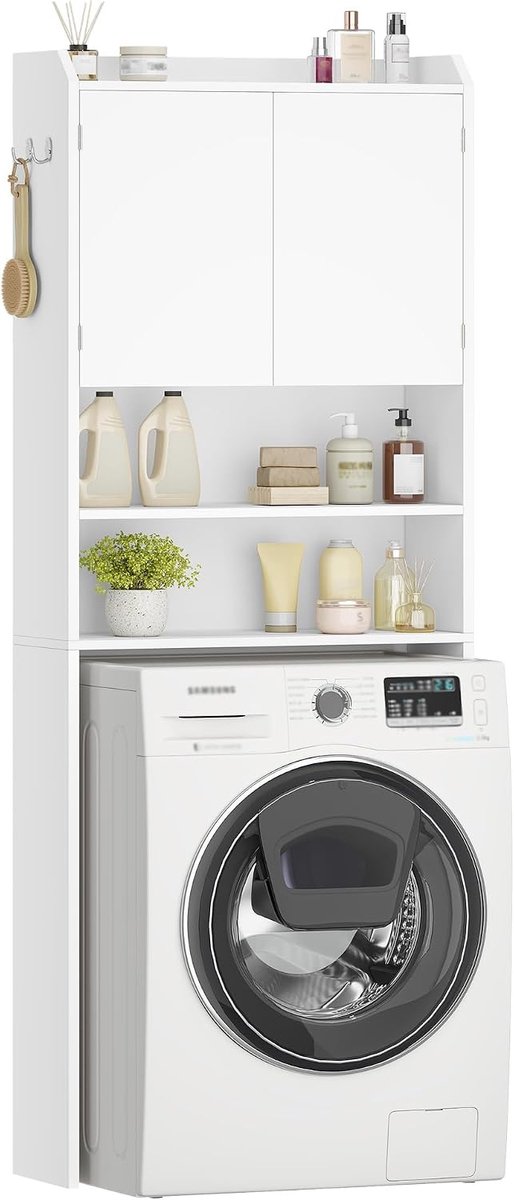 Hzuaneri Wasmachinekast/stellingkast, met 2 deuren, 185 cm, wit