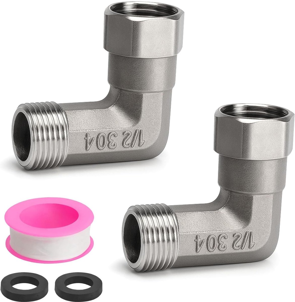 Verbindingsbocht 90 graden 1/2 inch - RVS 304 - Schroefverbinding - Ideaal voor waterinstallaties - SnelShoppen