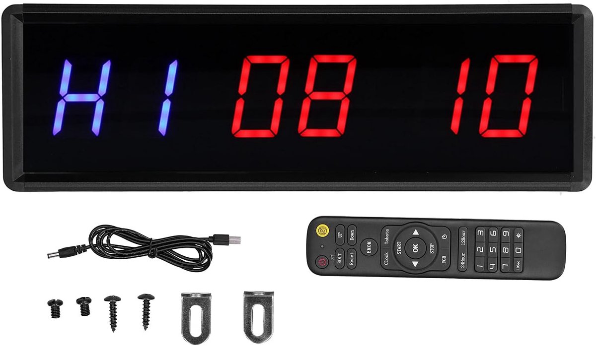 SnelShoppen - Interval Timer met 5 Functies, Digitale LED Klok en Stopwatch voor Fitnessoefeningen, Geschikt voor Gym Training en Ideaal voor Groeps-