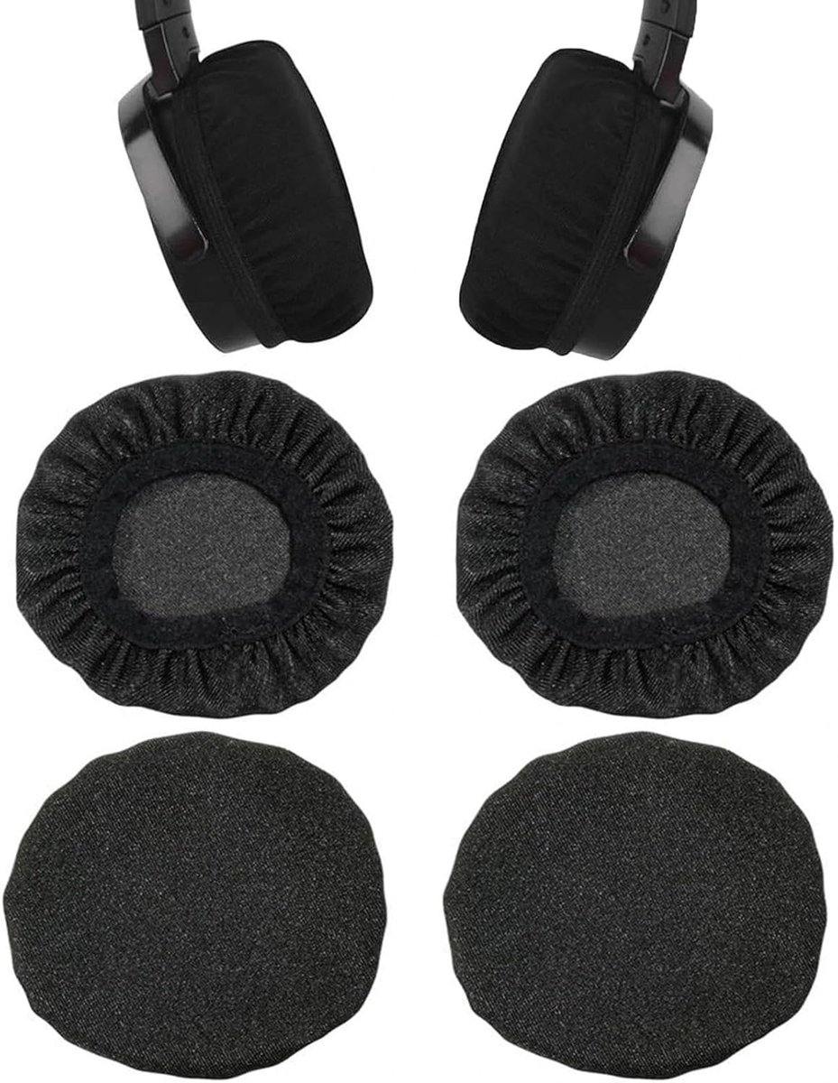 SnelShoppen - Pack van 4 rekbare wasbare hoofdtelefoon beschermcovers, 10 cm diameter, ademend gebreid materiaal, voor 9-11 cm oorkussens, zwart, herb