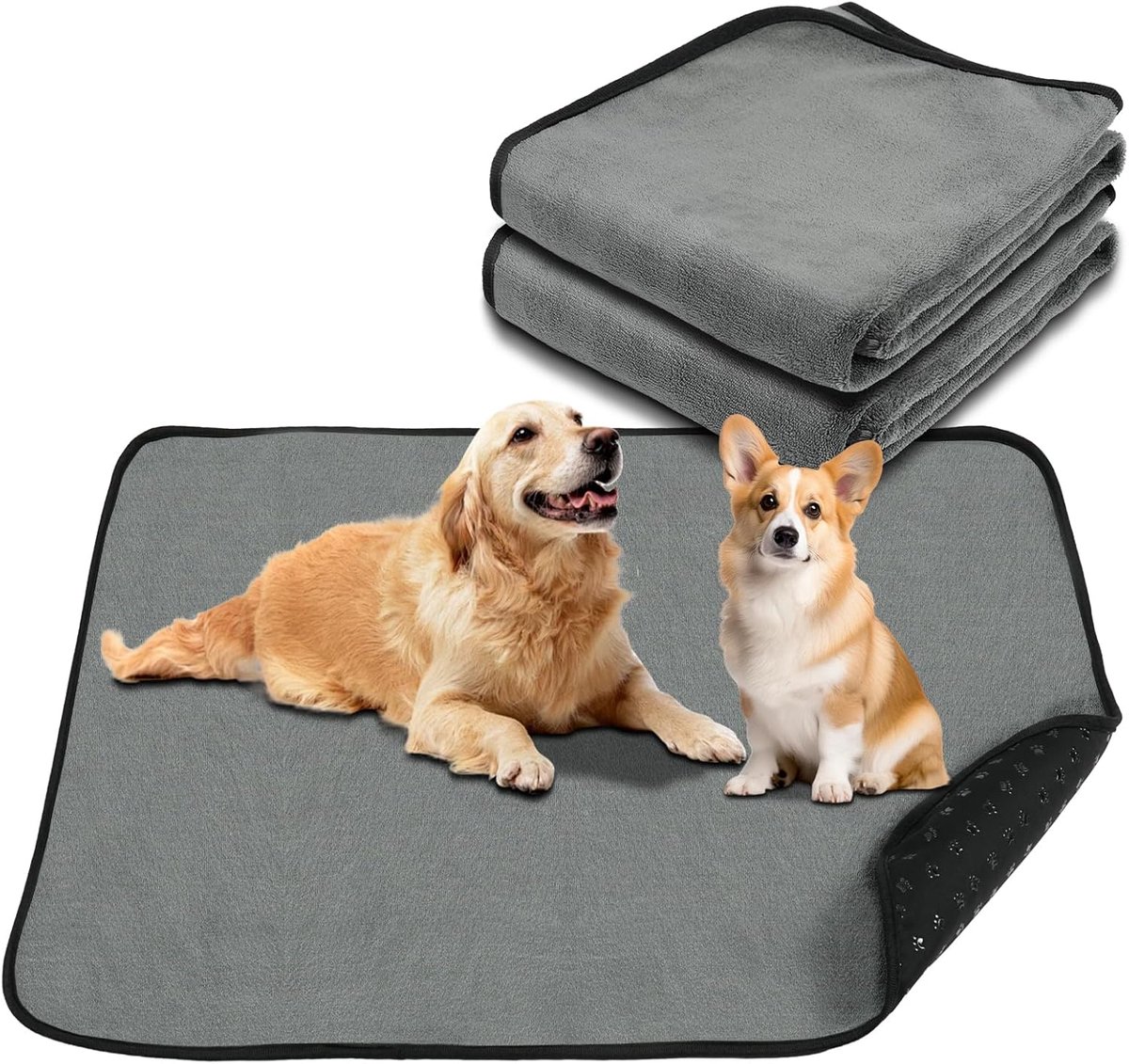 SnelShoppen - 2 Pack Herbruikbare Anti-slip Plasmat, 100 x 70 cm Wasbare Hond Puppy Pads met Pootpatroon, Super Absorberend, Lekvrij, Zacht en Eenvoud