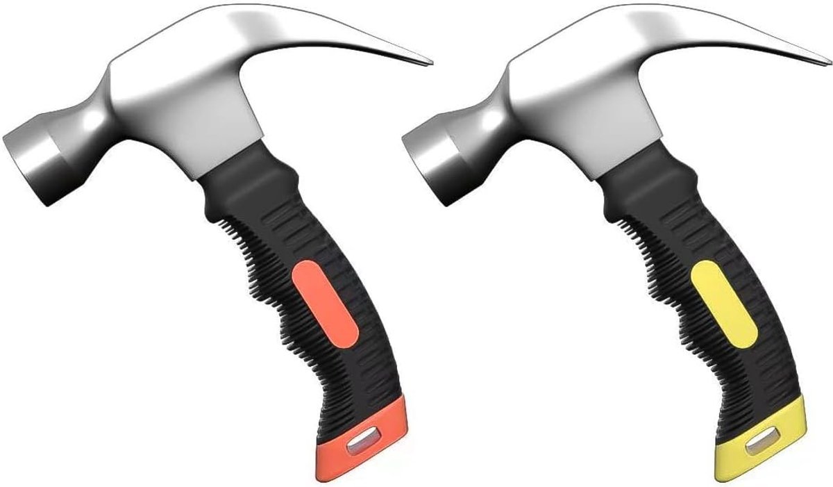 SnelShoppen - 2 Stuks Klauwhamer, Mini Camping Hamer, Korte Hamer voor Binnen en Buiten Gebruik, Ergonomisch, Soft Rubber Coating, Carbon Staal, Ideaa