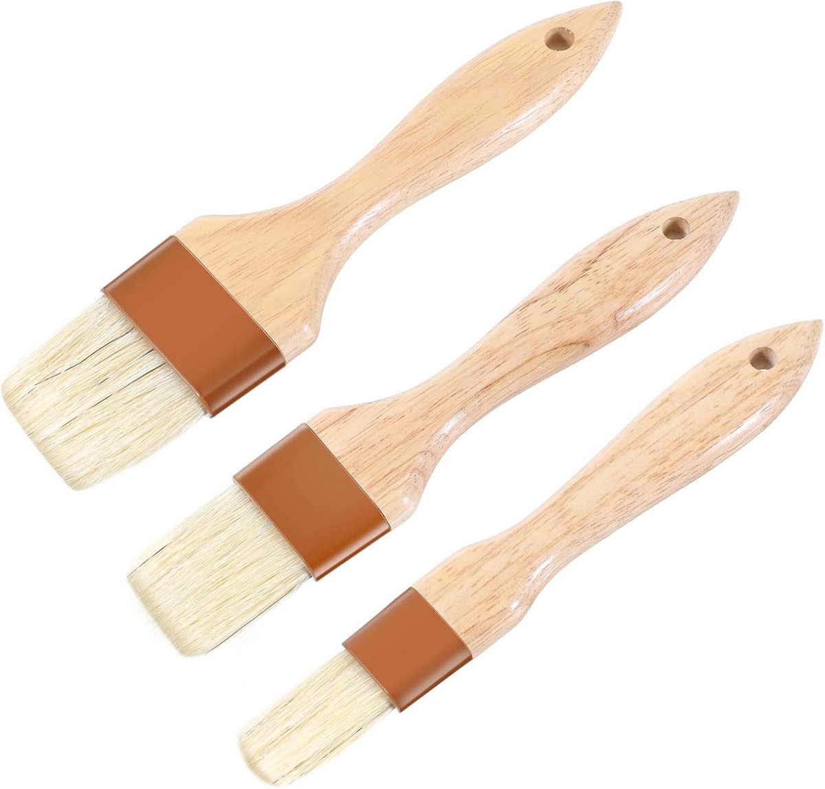 SnelShoppen - 3-delig Bakkwast Set, Bakkwasten voor Koken, Hoge Temperatuur Weerstand, Natuurlijke Borstelharen, Houten Handvat, Boterkwast, Gemakkeli