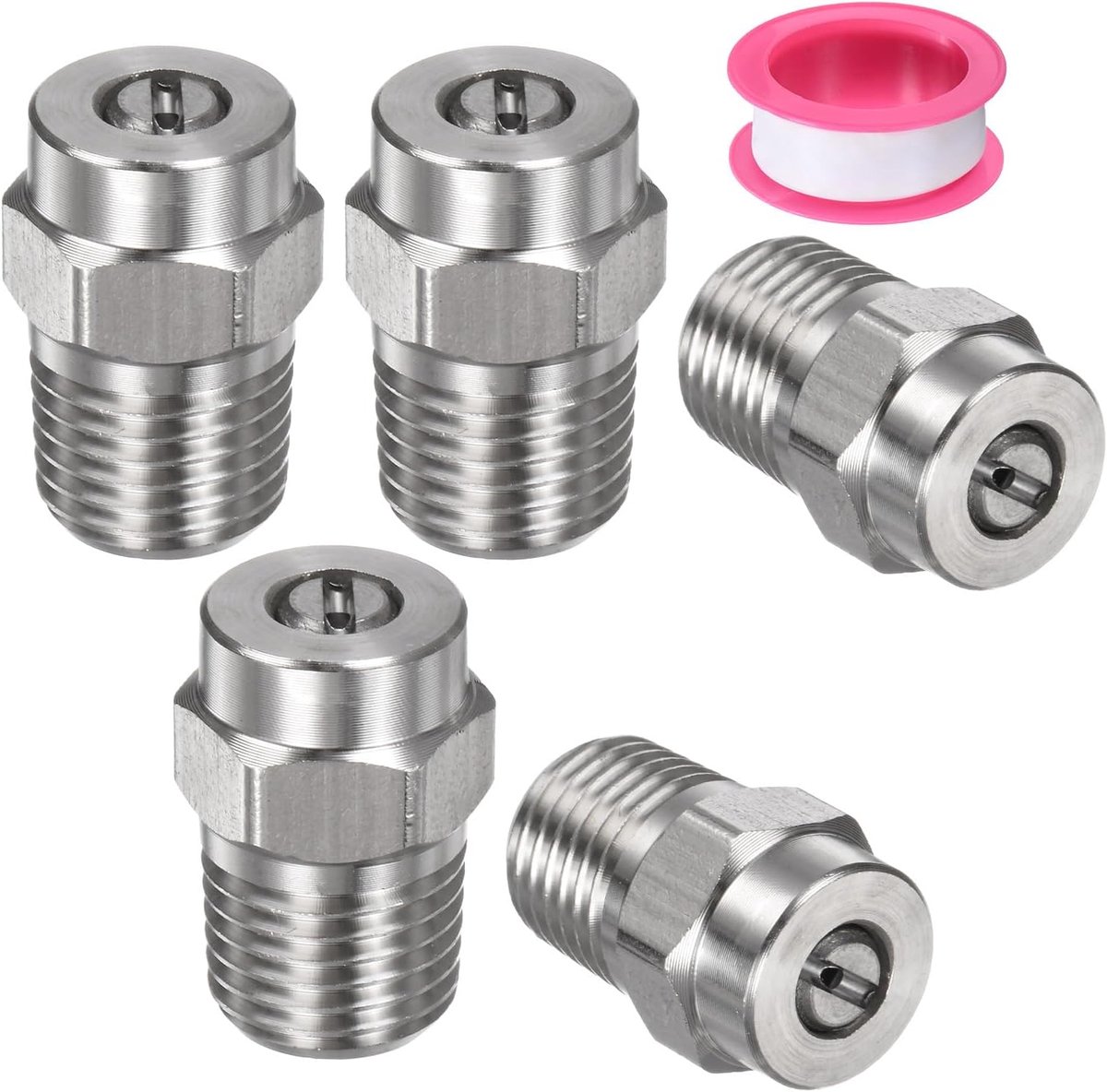 SnelShoppen - 5 Stuks Oppervlakte Reiniging Tips - 15 Graad 1/4 Inch NPT Mannelijke Drukreiniger Spuitmonden Vervangende Nozzle van RVS met Afplaktape
