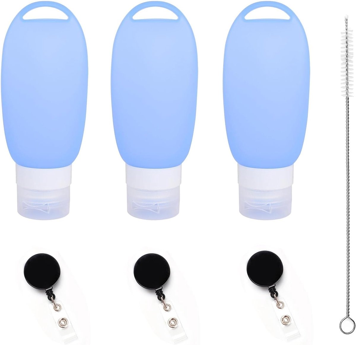 SnelShoppen - 3-Pack Hond Voeding Tubes 90 ml Silicone Reisflessen voor Nat Voer, Shampoo - Draagbaar met Inklapbare Beugel en Schoonmaakborstel - Bla