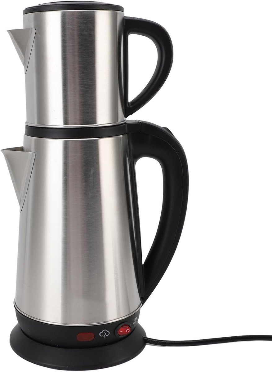 SnelShoppen - RVS Turkse Theemachine Set 1L en 2L - Elektrische Waterkoker met Verborgen Verwarming en Infuser - Ideaal voor Thuisgebruik - EU Stekker