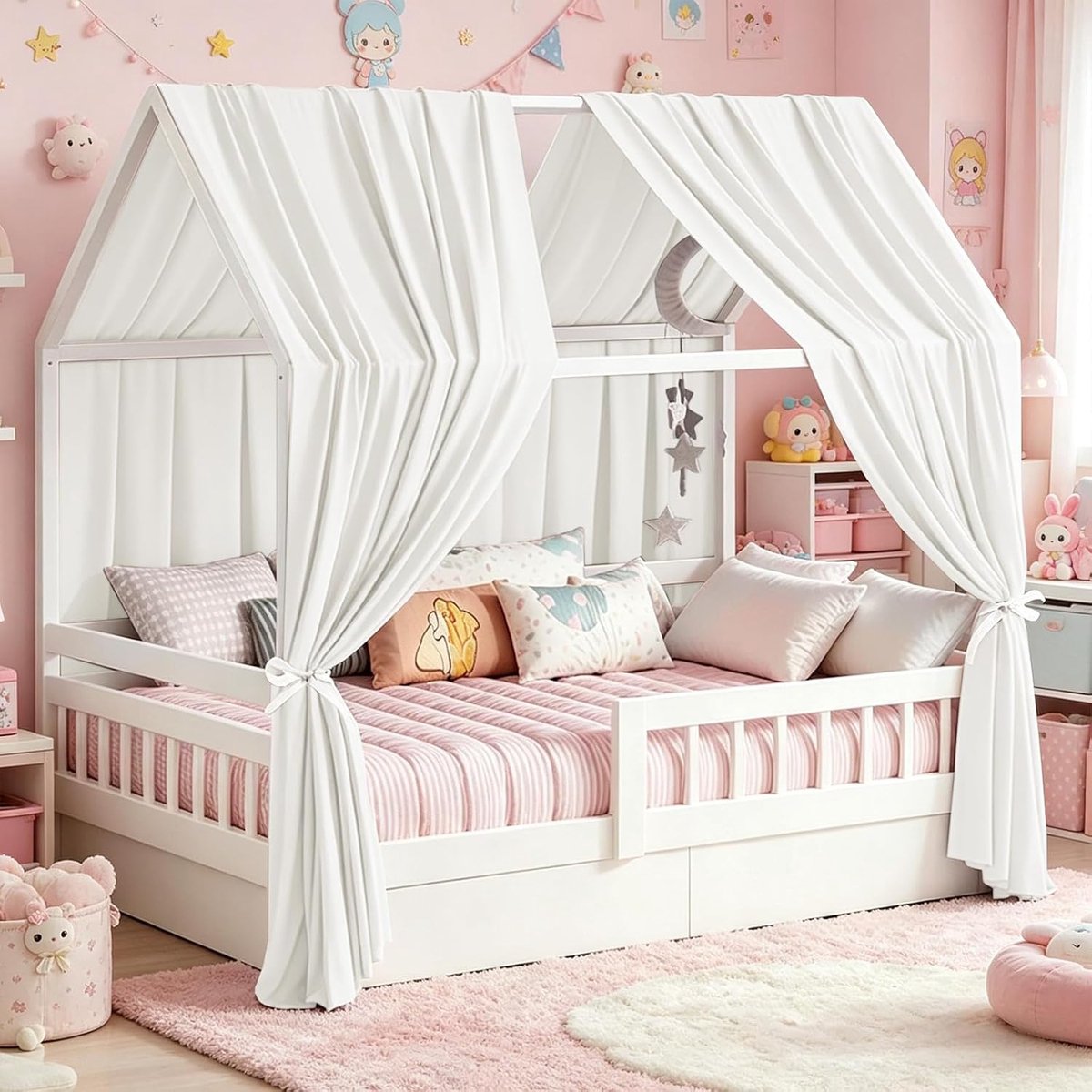 SnelShoppen - 2-Pack Roze Bedgordijnen voor Kinderen, 67 x 270 cm, Hangende Bedhemel voor Jongens en Meisjes, Decoratie voor de Kinderkamer