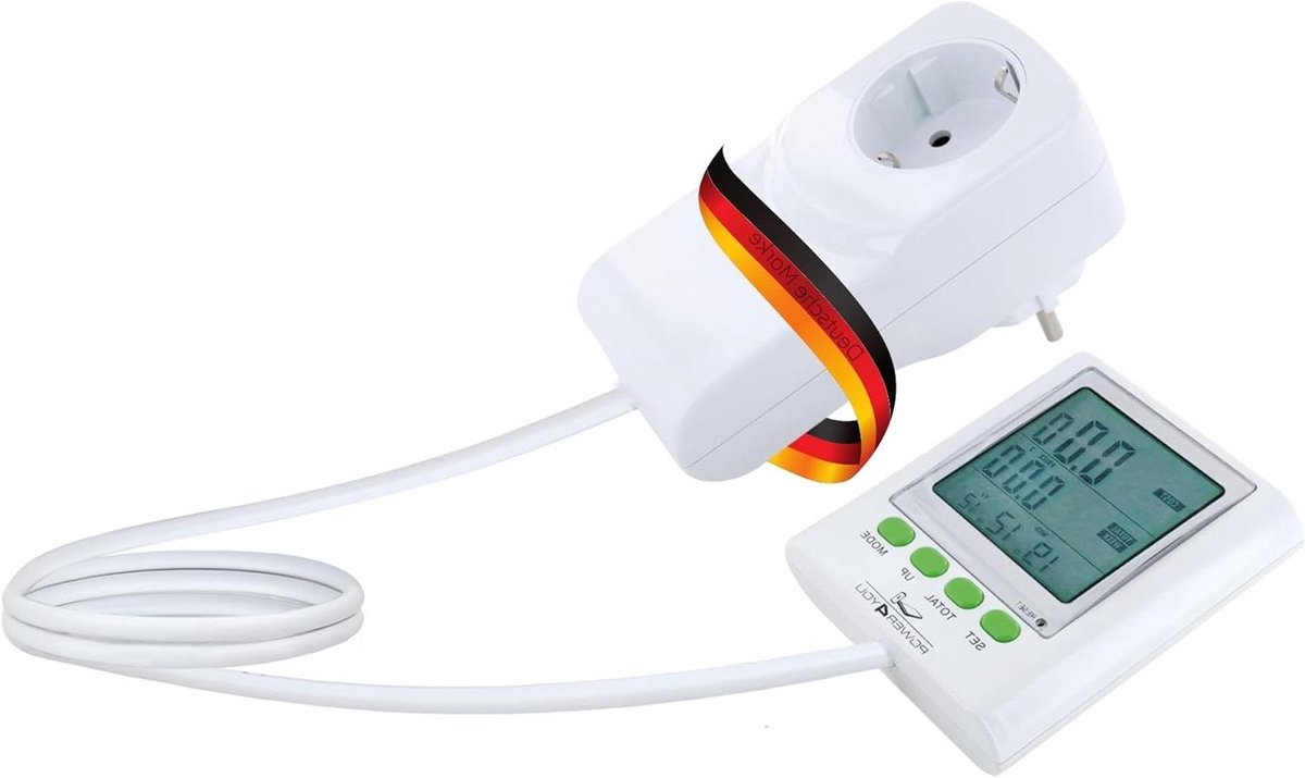 Energiekostenmeter - Stroomverbruik meter - Energiekosten berekenen - Met verlengkabel - Groot display - Wit