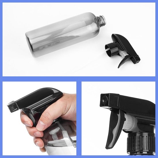 500ml Drukspuit Fles - Lege Spray Pomp Fles voor Haarstyling, Tattoo Water en Tuinieren - Transparant Zwart Atomizer en Trigger Spray Container — afbeelding 2