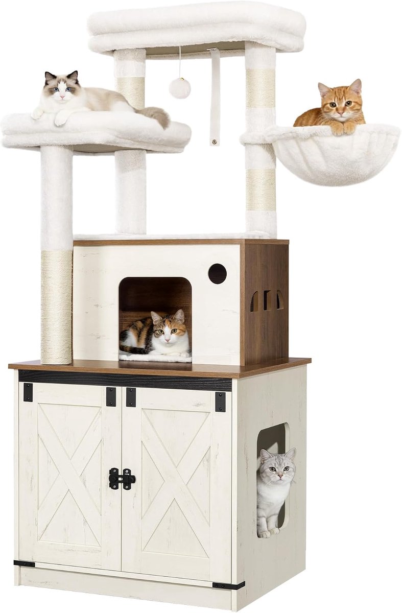 Hzuaneri Krabpaal, kattenboom met kattenkast, 145 cm hoog,bruin-wit