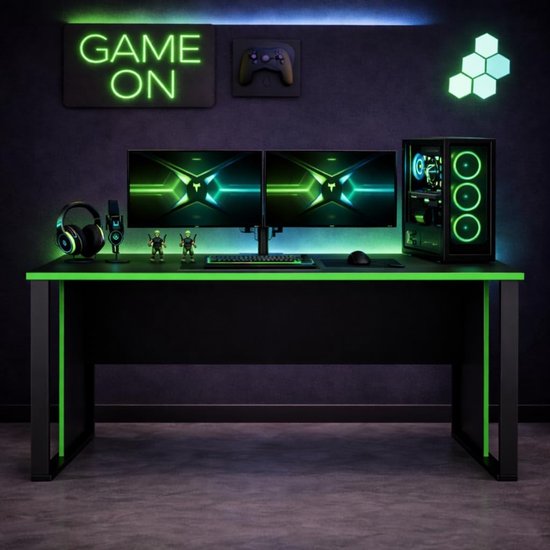 Gamingtafel - Bureau - Gaming setup - Stabiel frame - 150 cm breed - Zwart groen — afbeelding 3
