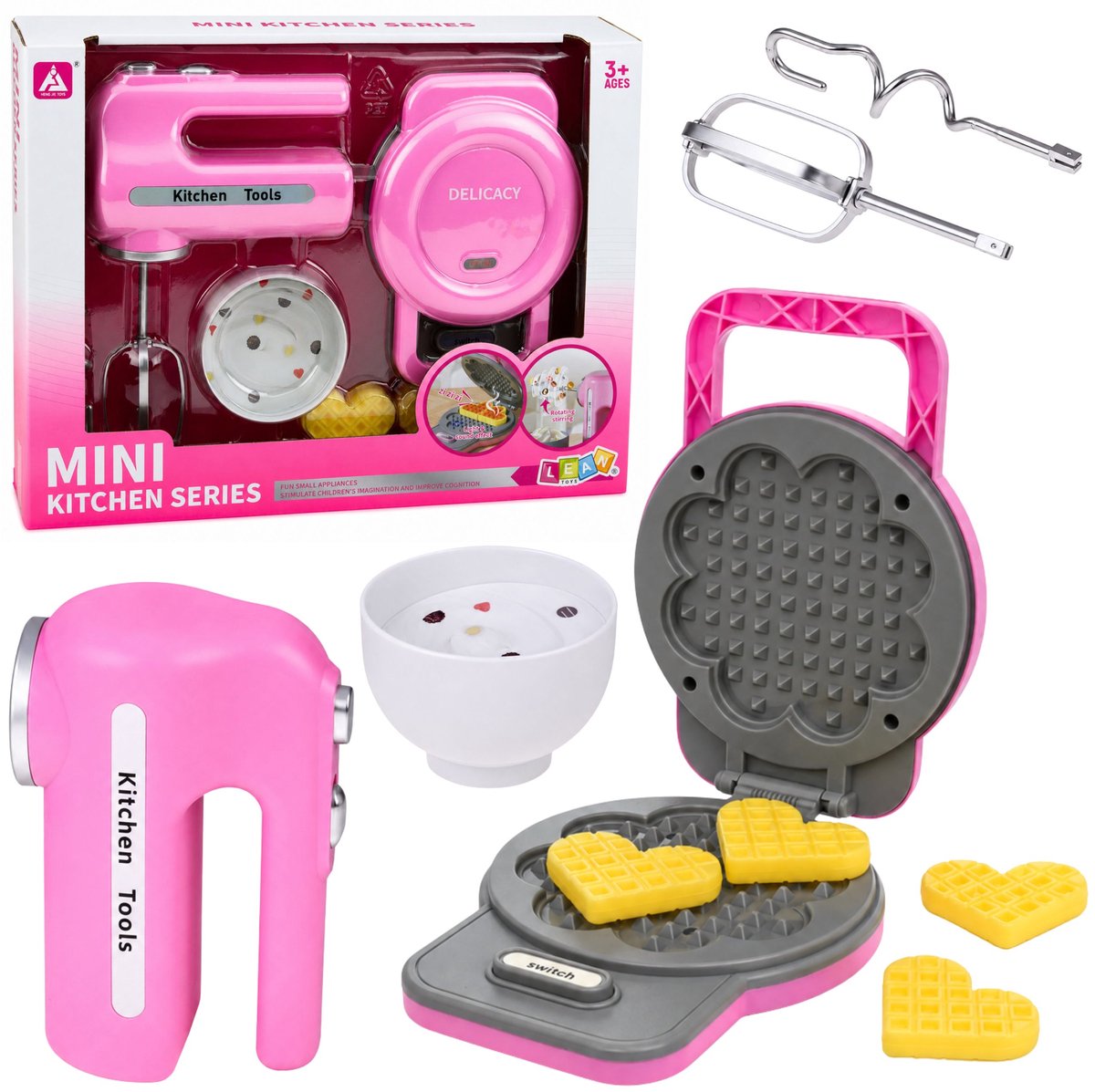 Keukenset Wafelijzer Mixer Verwisselbare Tips Lichten Klinkt Roze - UNI