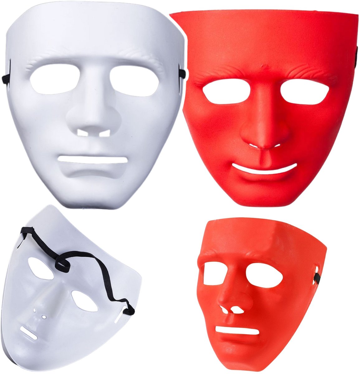 Masker Anoniem Carnaval Halloween Op Elastiek Wit Rood - UNI