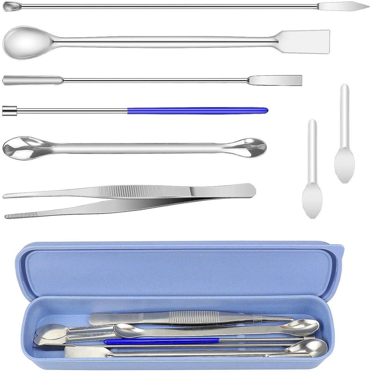 8-delige RVS Spatelset voor Laboratoriumgebruik met Micro Lepels, Mengspatels en Pincet voor Poeders en Capsules