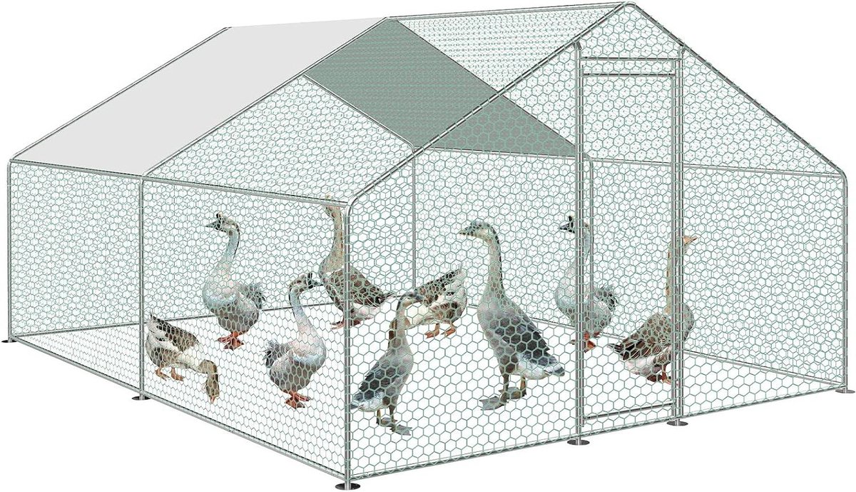 Dierenverblijf - Kippenhok Ren - Veilige Huisvesting - Zonnedak Luifel - 3 x 4 x 2 m - Zilver