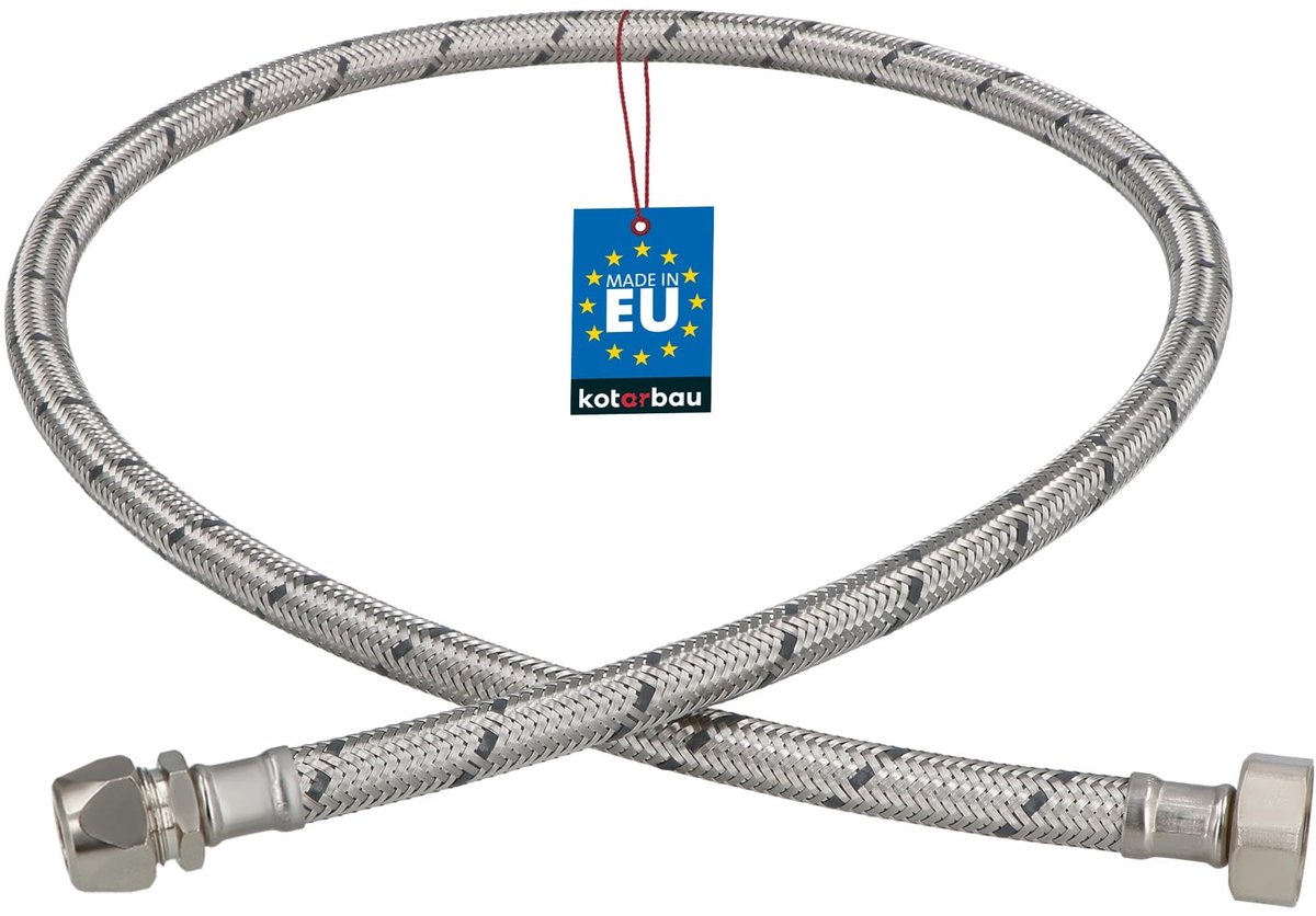 KOTARBAU® Flexibele Aansluitslang 1/2“x3/8“ - Aansluitslang Armatuur 100 cm - Flexibele Kraanslang - Wartelmoer x Knelkoppeling - Sanitaire Aansluitslang - Gevlochten Roestvrijstalen Aansluitslang - Zilver