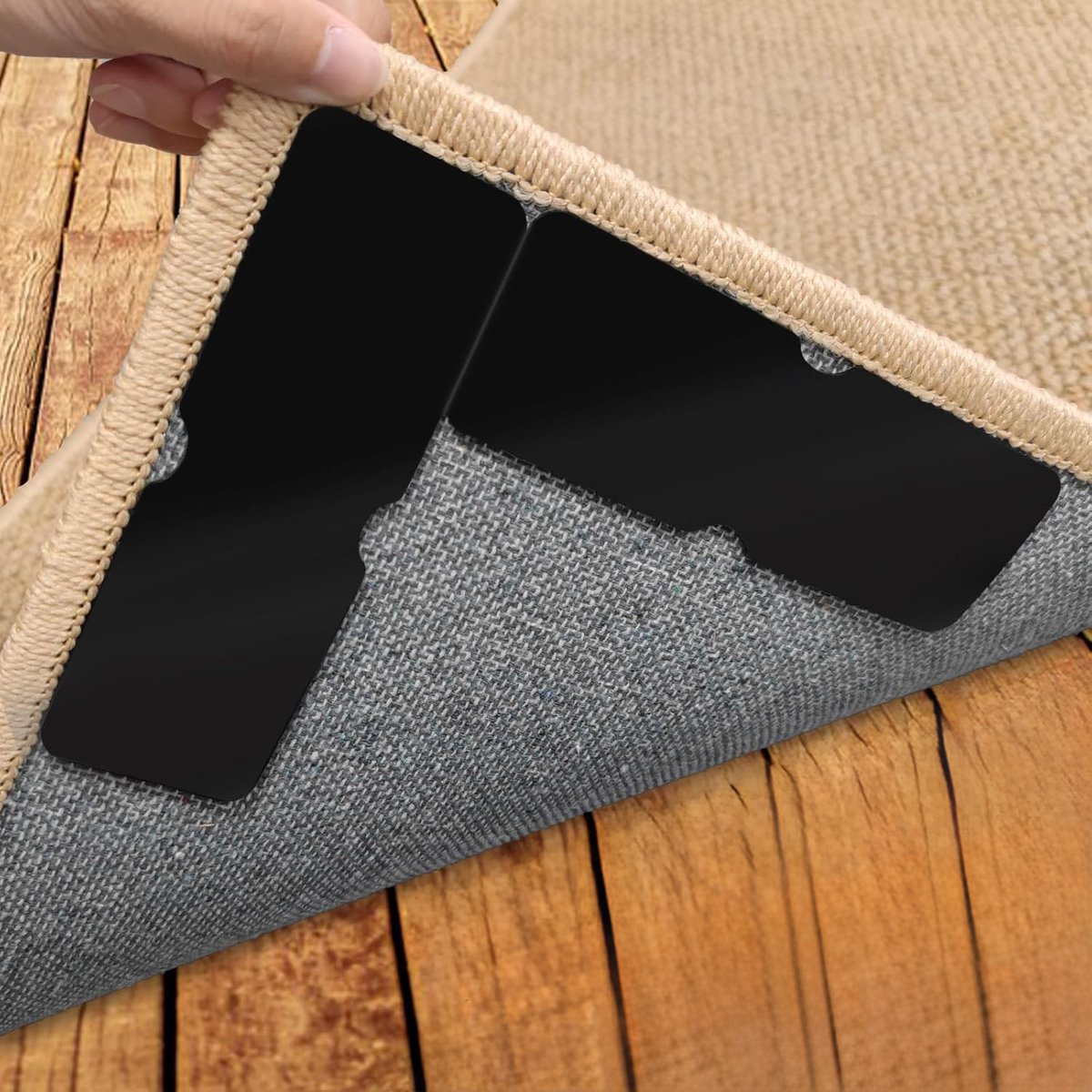Tolvia Antislip Vloerkleed Tape - Tapijt Tape Set - 8 Stuks - Dubbelzijdige Rug Grippers voor Houten Vloeren, Laminaat en Tegels - Zwart