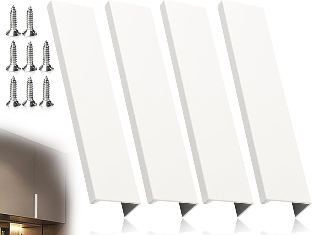 Set van 4 Verborgen Deurgrepen voor Keukenkasten - Onzichtbare Meubelgrepen - Wit - 120mm - Ideaal voor Lades en Kasten
