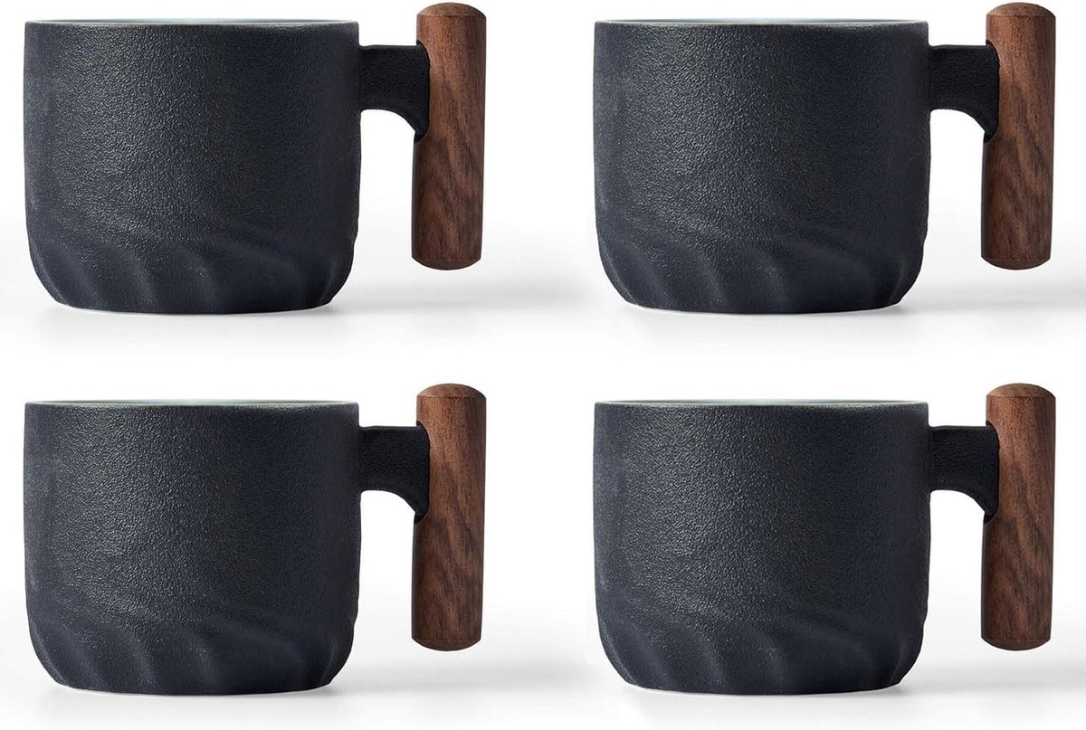 Set van 4 premium espresso kopjes 70 ml, keramische koffiekopjes met handvat, mini theekopjes voor espresso en koffie