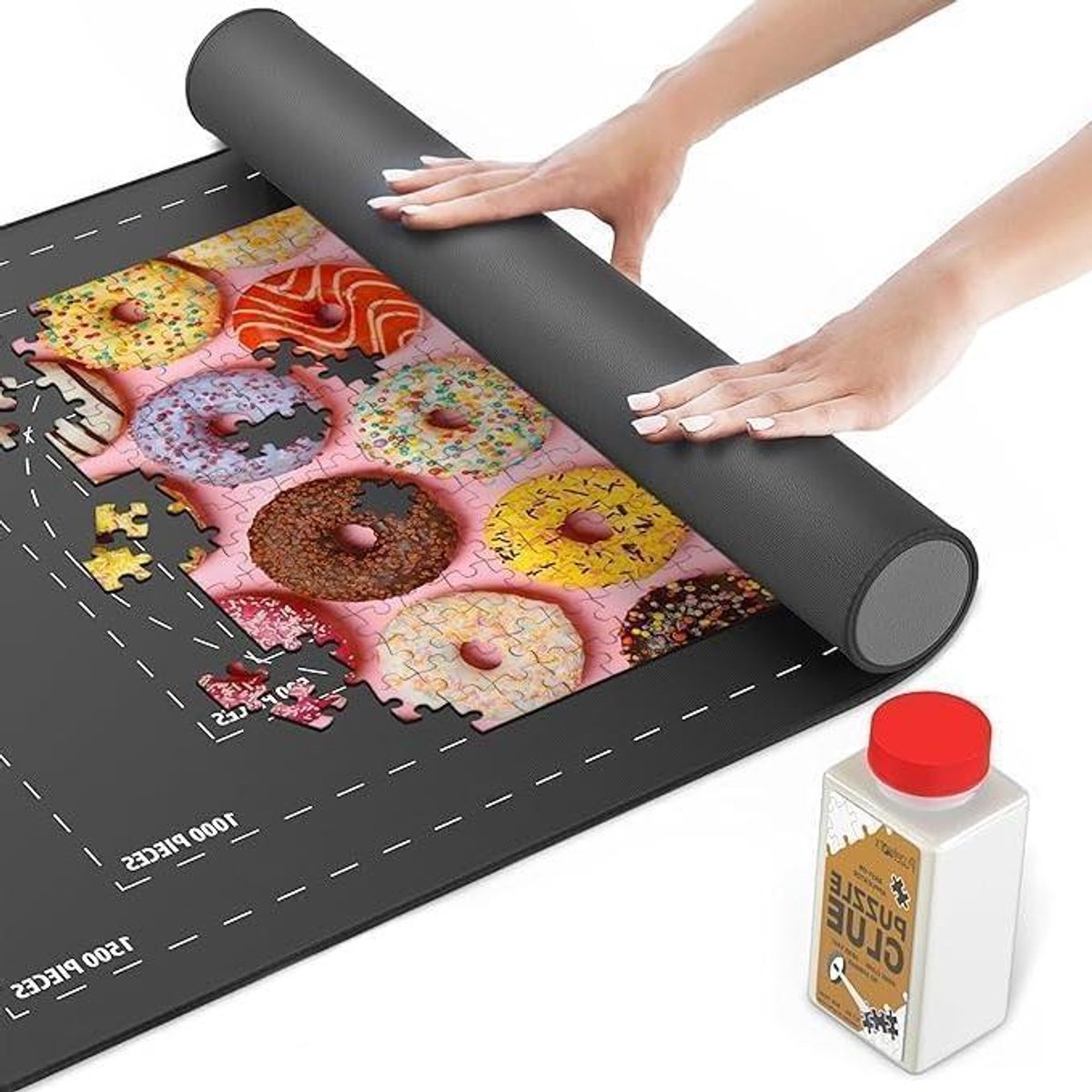 Puzzelmat - Oprolbaar puzzelbord - Puzzels bewaren - Gladde antislip bovenkant - 1500 stukjes - Grijs