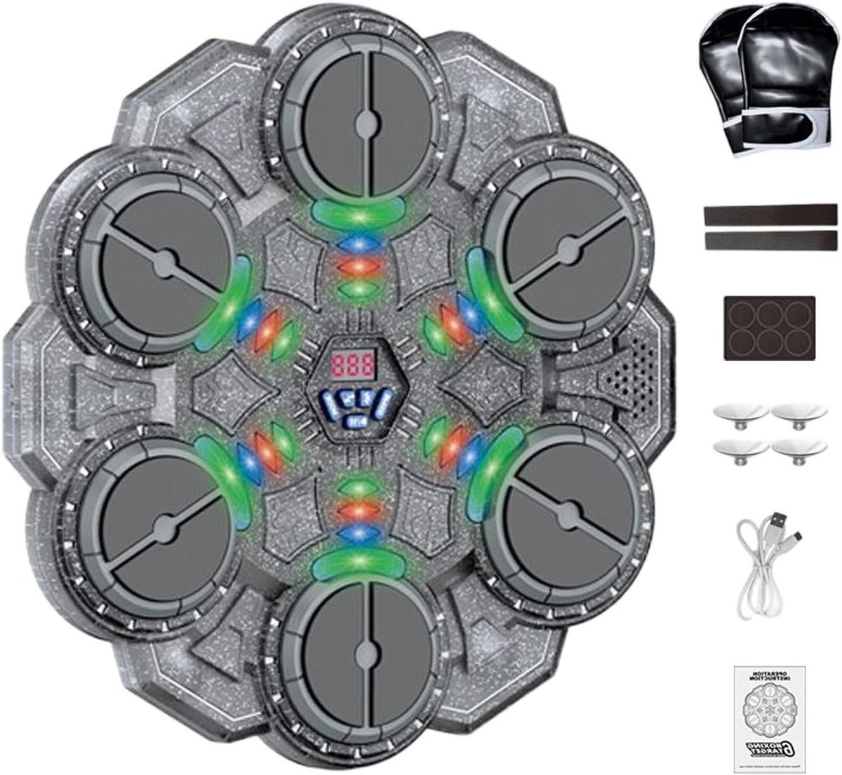 Muziek Boksmachine - Bokstrainer Fitness - Ritmische Training - Visuele Geleiding - 35 x 35 x 8 cm - Donkergrijs
