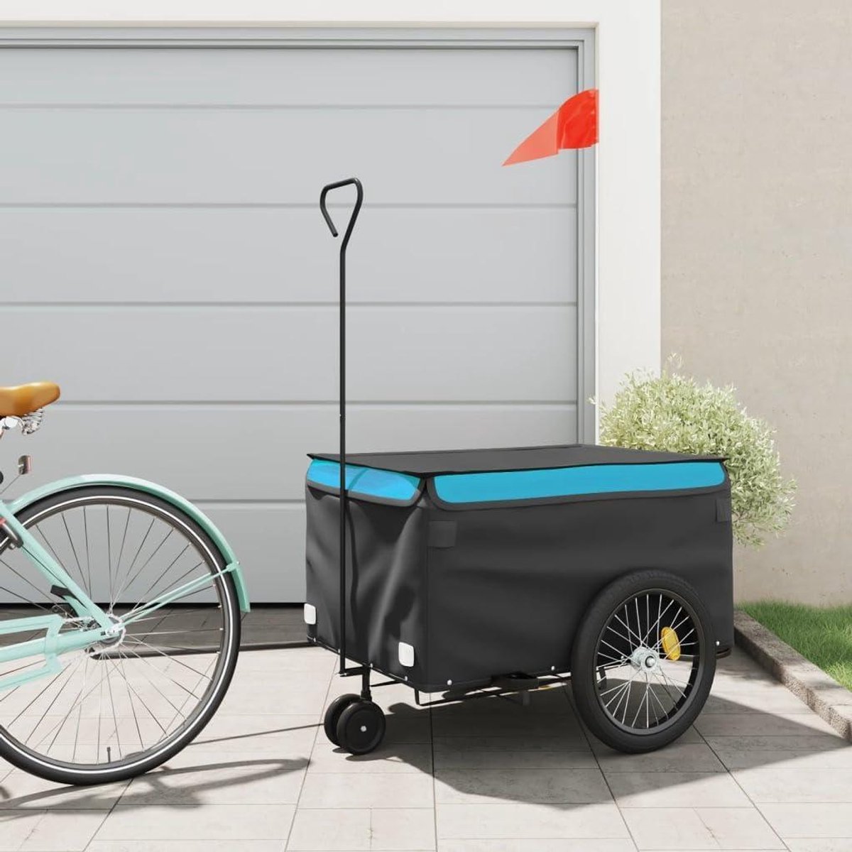 Fietskar - Fietskar met bagage - Vervoer van goederen - Stevig ijzeren frame - 45 kg - Zwart en blauw