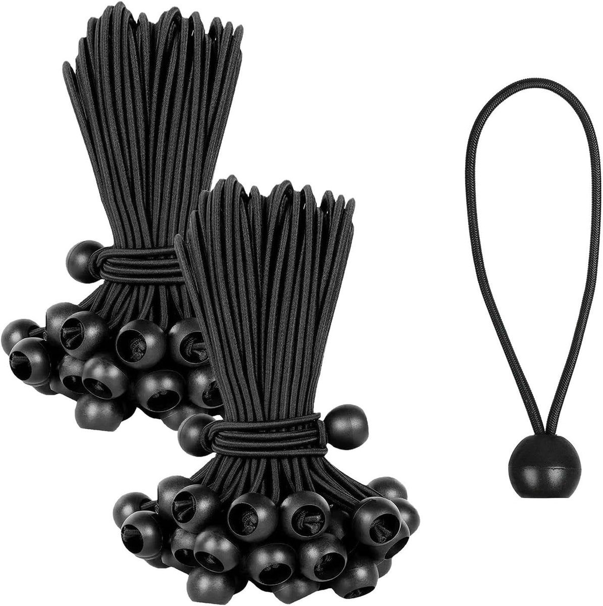 Elastieken Koord met Ballen - Zwart - 15 cm - Knooploze Spanband met Bolsluiting - Voor Tenten en Zeilen