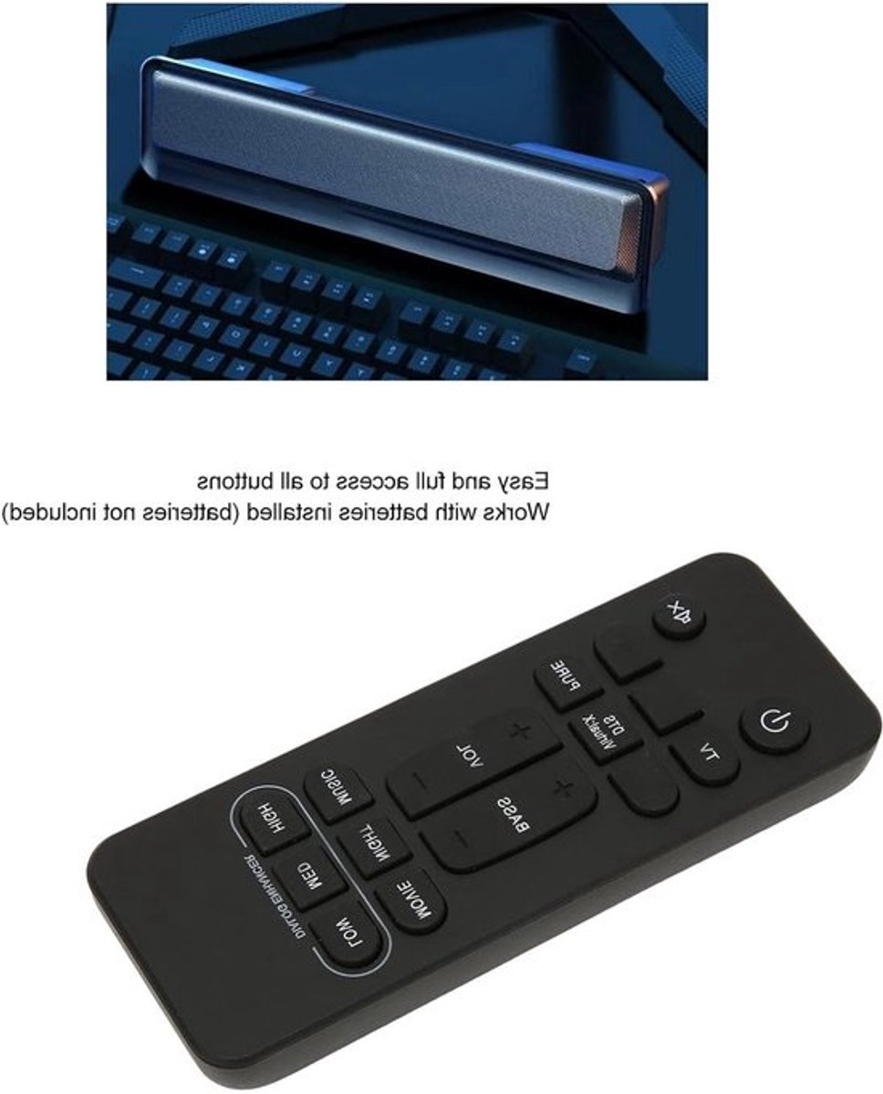 Vervangende afstandsbediening voor soundbars, gebruiksvriendelijk met zachte knoppen, geschikt voor diverse merken, inclusief 2 AAA-batterijen