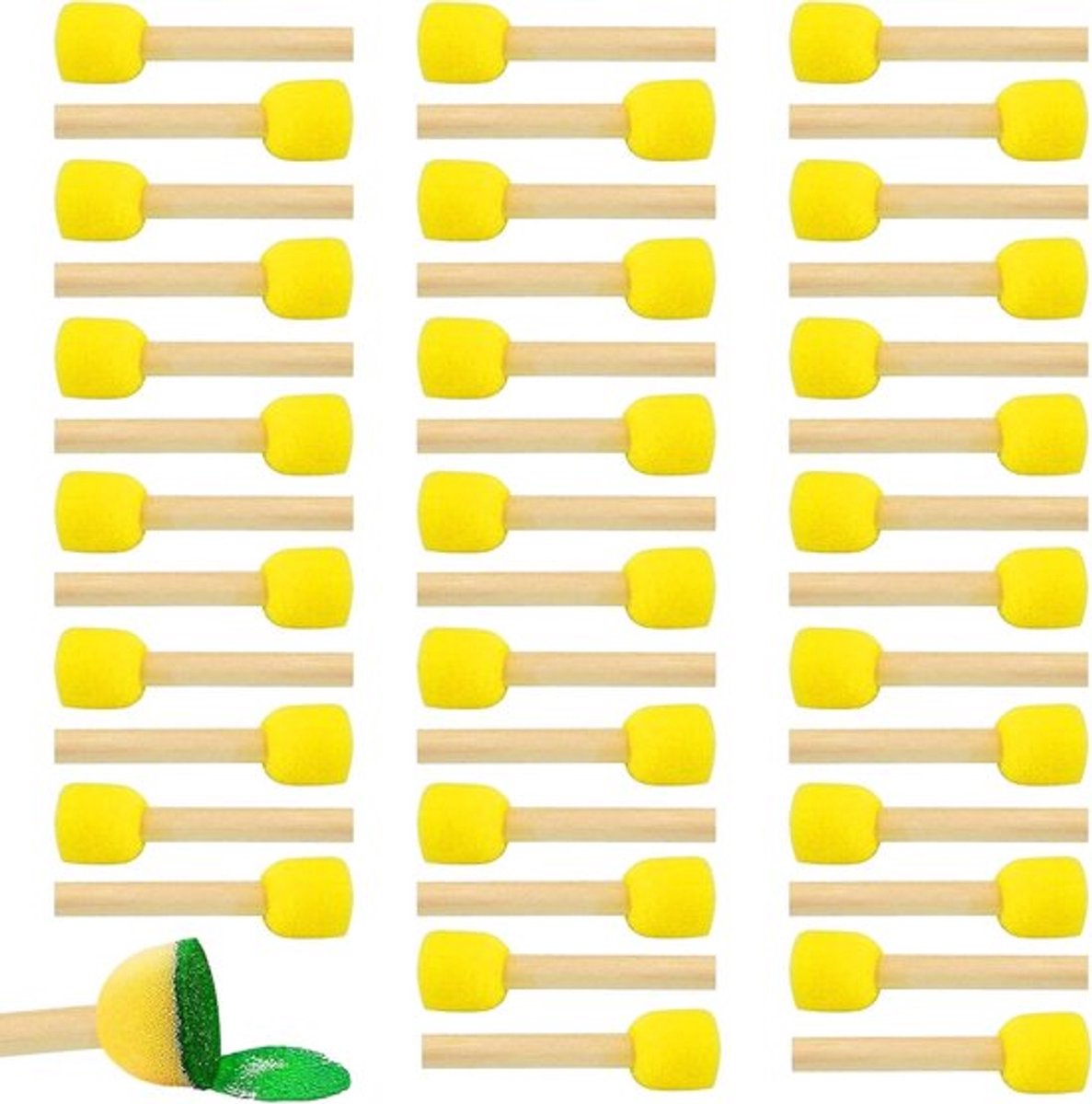 Set van 40 ronde sponskwasten met houten handvat voor schilderen en knutselen met kinderen, ideaal voor creatieve projecten