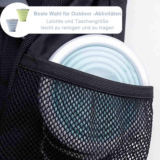SnelShoppen - 2 Stuks Opvouwbare Siliconen Bekers met Deksel, Herbruikbare Reisbekers, 270ml, Lichtblauw en Matcha Groen, Perfect voor Kamperen, Pickn — afbeelding 3