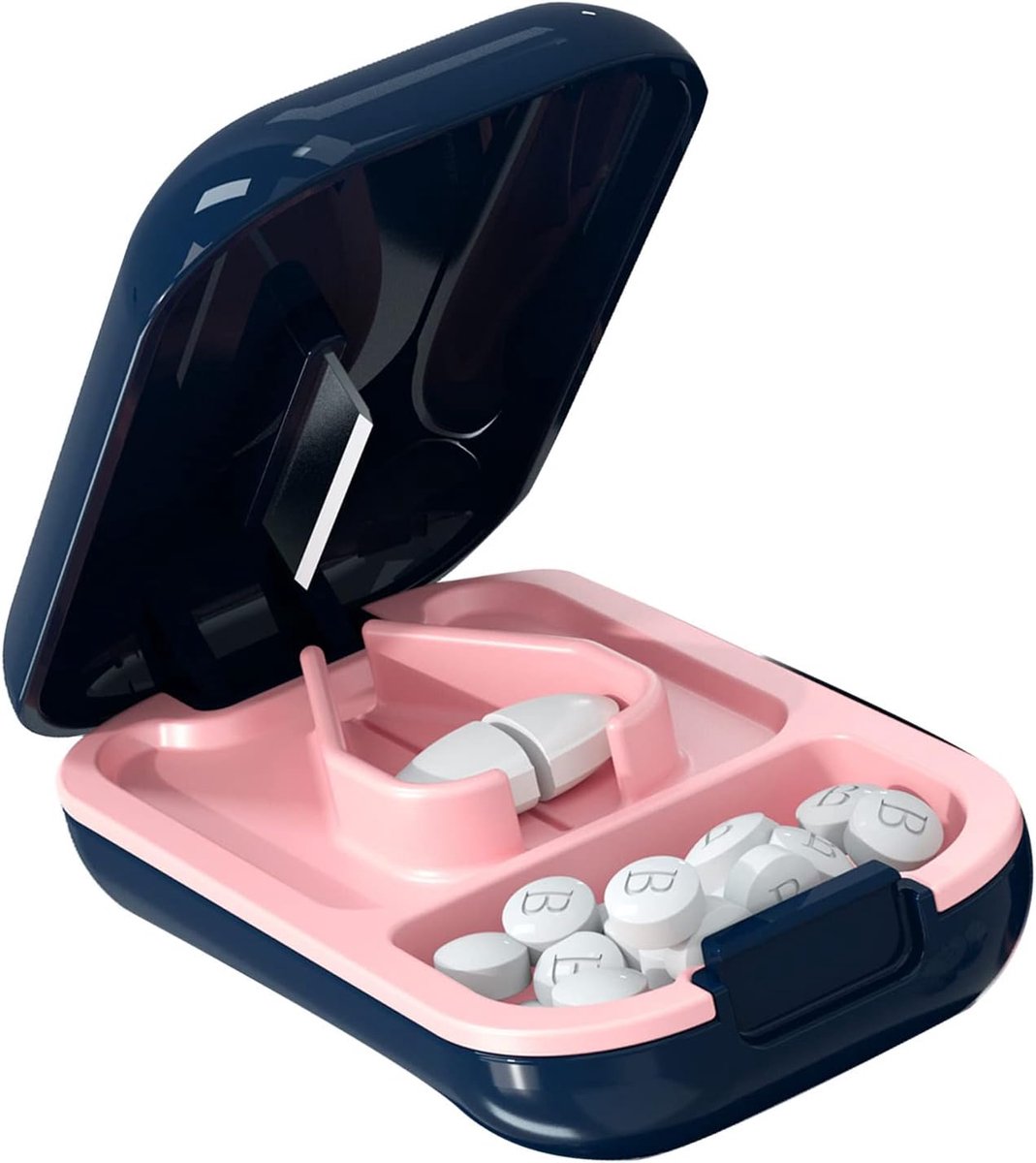 SnelShoppen - Pill Cutter en Splitter met Dispenser, Tablet Snijdbox met RVS Mes, Draagbare Medicijnen Snijd- en Opslagdoos voor Thuis en Buiten
