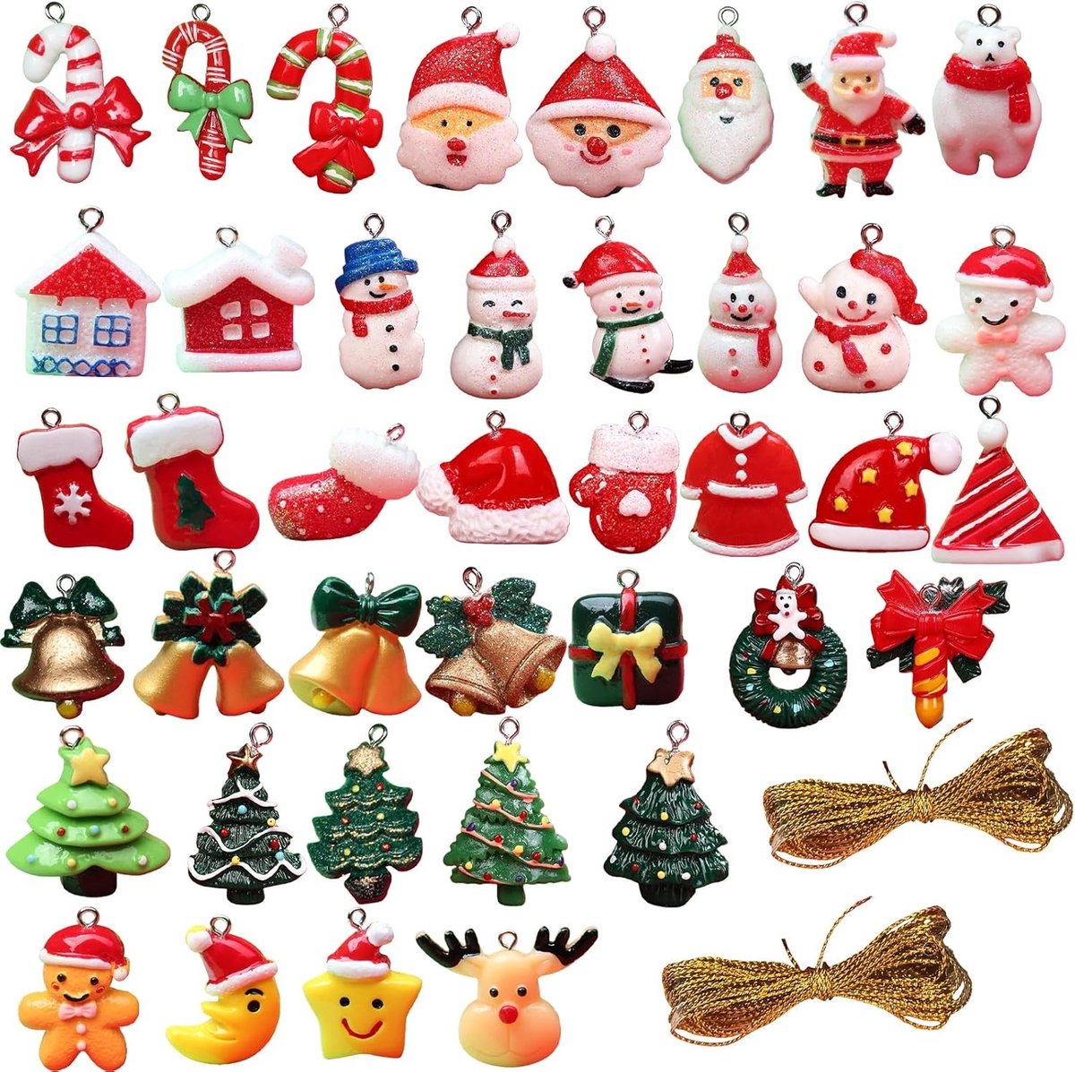 40-delige kerst-mini-ornamentset, schattige miniatuur harsdecoraties voor kerstboom, geschenken en creatief handwerk