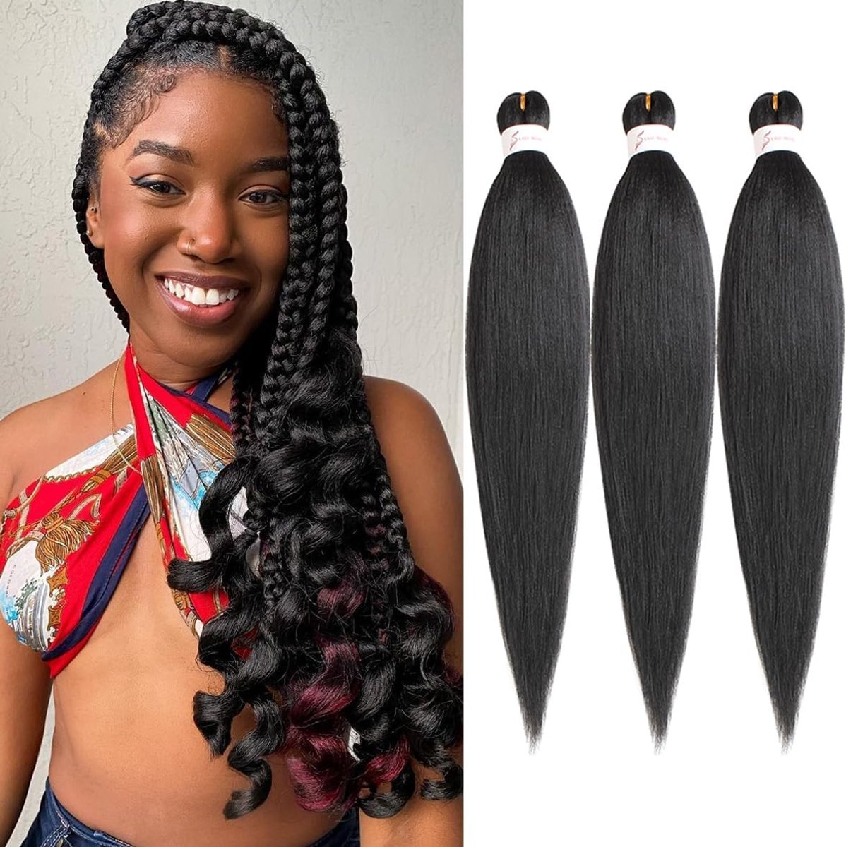 SnelShoppen - 16 Inch Voor-Gestrekte Vlecht Haar Extensions, Zwart Kanekalon, 3 Stuks EZ Vlecht Haar, Professionele Vlechtmaterialen voor Feest en Dag