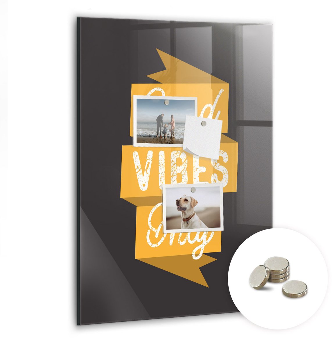 Coloray Glazen Magneetbord - Magnetisch Bord Waterval met rotsen - 40x60 cm - Oranje Magneetbord - Magnetic Board - Woonkamer Decoratie