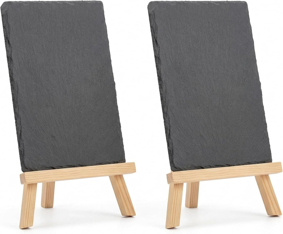 SnelShoppen - Set van 2 Leisteenborden met Stand, Stijlvolle Bruiloft Decoratie, Buffet Oogverblindende Leisteen / Dennenhout, Veelzijdig voor Decorat