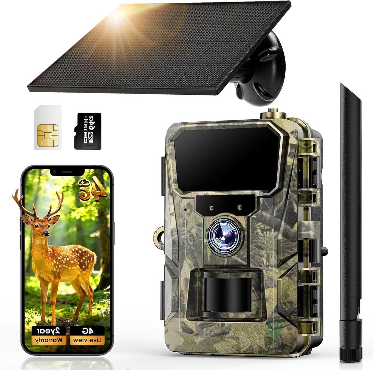 Natuurcamera - Wildcamera - Dierobservatie Tuin - Zonne-energie 4G - 32 MP 2K - Groen