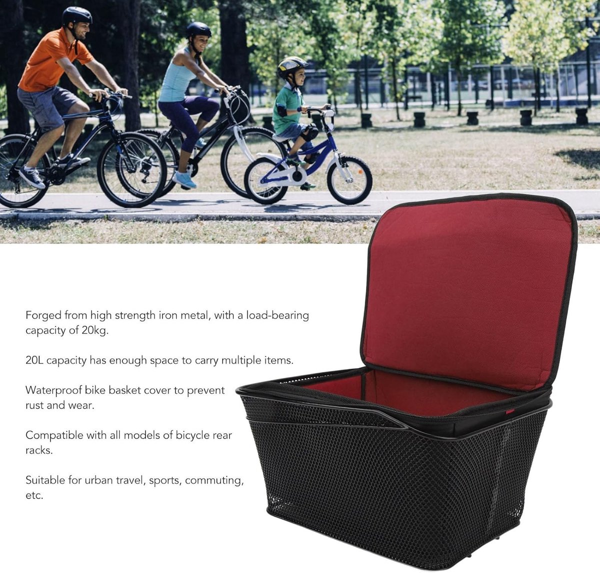 SnelShoppen - Fietstas Achter, Fietmand met 20L Capaciteit en 20kg Draagvermogen, Eenvoudige Installatie, Waterdichte Bedekking voor Fietsen